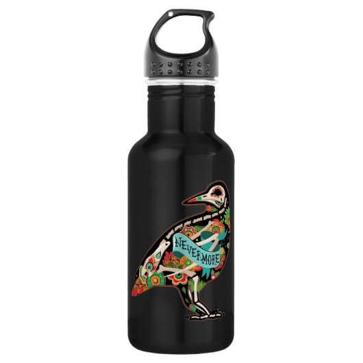 Nevermore Sugar Skull Raven Edelstahlflasche (Vorderseite)