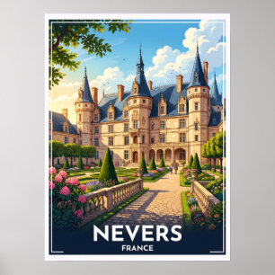 Nevers Frankreich Château Vintage Reise Poster
