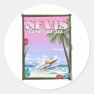 Nevis Holiday Poster. Karte Runder Aufkleber