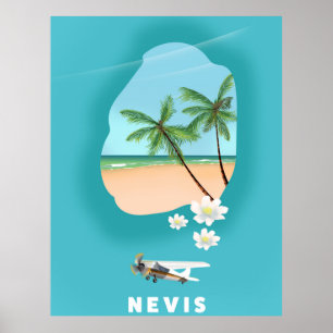 Nevis Karibik Insel Illustrierte Karte. Poster
