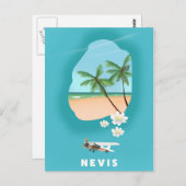 Nevis Karibik Insel Illustrierte Karte. Postkarte (Vorne/Hinten)