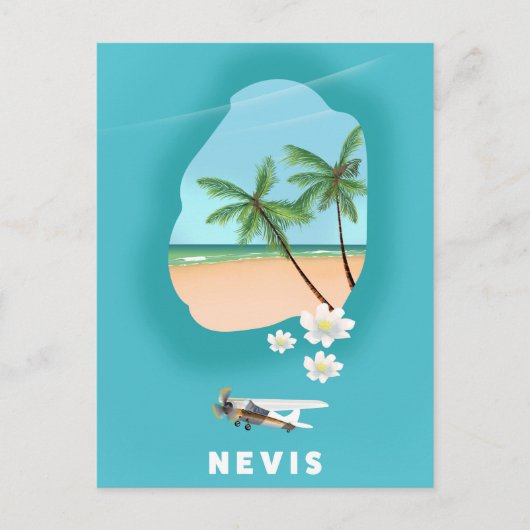 Nevis Karibik Insel Illustrierte Karte. Postkarte (Vorderseite)