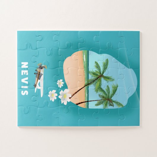 Nevis Karibik Insel Illustrierte Karte. Puzzle (Horizontal)