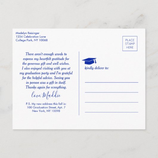 New Address Abschluss Vielen Dank Orange und Blue Postkarte (Rückseite)