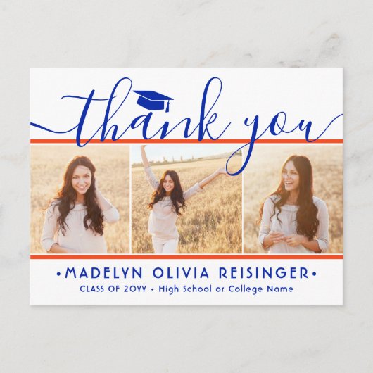 New Address Abschluss Vielen Dank Orange und Blue Postkarte (Vorderseite)