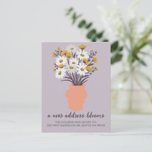 New Address Blooms Moskation Announcement Bouquet Postkarte (Stehend Vorderseite)