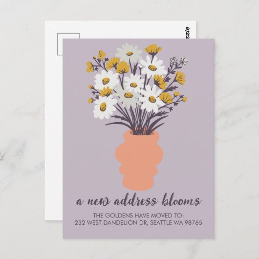 New Address Blooms Moskation Announcement Bouquet Postkarte (Vorne/Hinten)