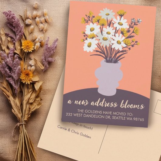 New Address Blooms Moskation Announcement Bouquet Postkarte