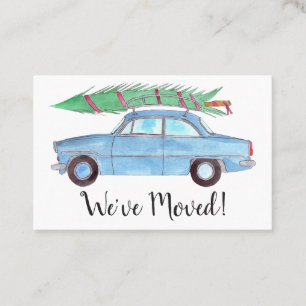 New Address Blue Car mit Weihnachtsbaum Visitenkarte