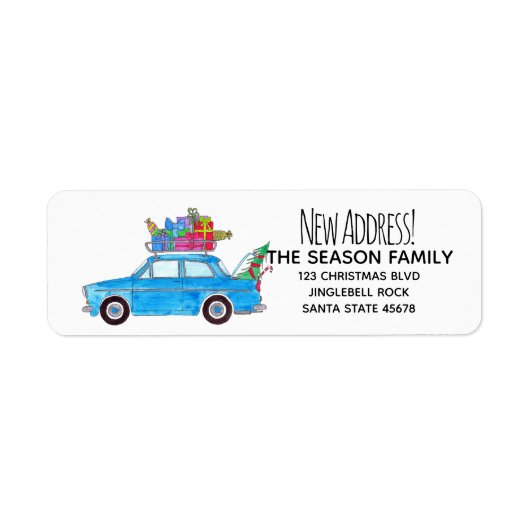 New Address Blue Car mit Weihnachtsgeschenken (Vorne)