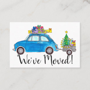 New Address Blue Car mit Weihnachtsgeschenken Visitenkarte