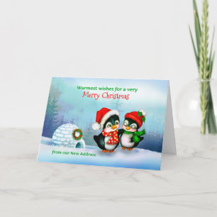 New Address Christmas Postcard, Pinguine & Iglu Feiertagskarte