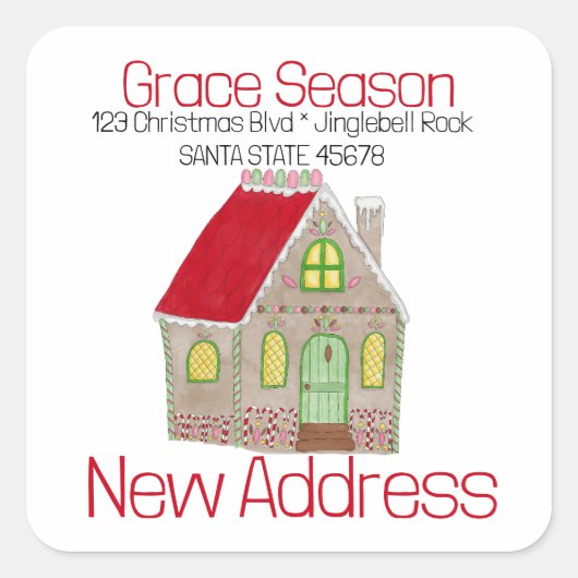 New Address Gingerbread House Umschlag Aufkleber (Vorderseite)