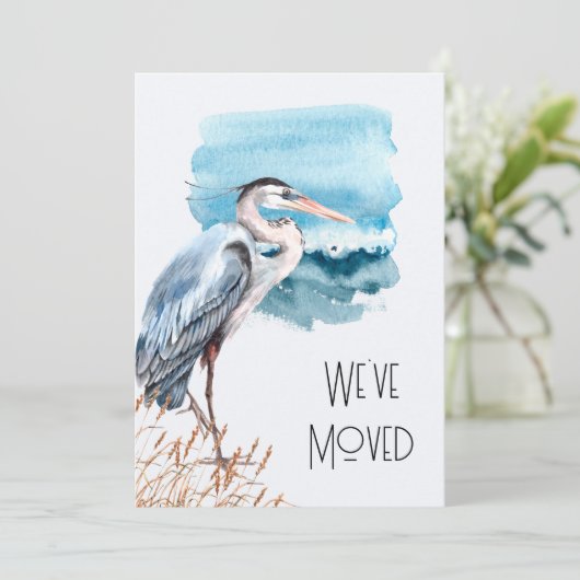 New Address Great Blue Heron Waterfront Moving Ankündigung (Stehend Vorderseite)
