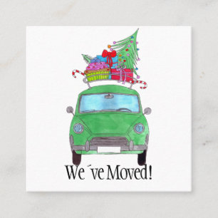 New Address Green Car mit Weihnachtsgeschenken Quadratische Visitenkarte