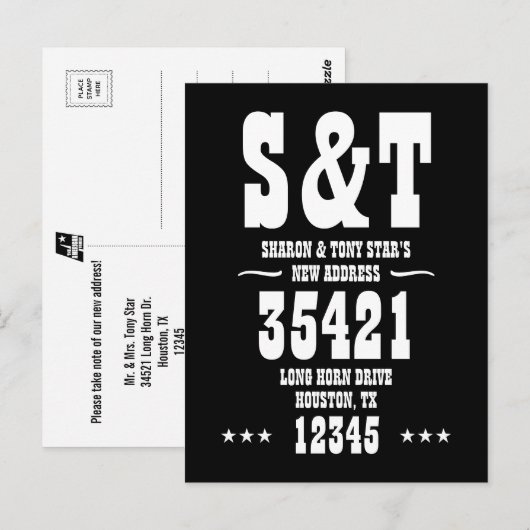 New Address Monogram Western Style Personalisiert Postkarte (Vorne/Hinten)