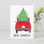 New Address Red Car mit Weihnachtsbaum Einladung (Stehend Vorderseite)
