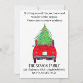 New Address Red Car mit Weihnachtsbaum Einladung (Rückseite)