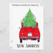 New Address Red Car mit Weihnachtsbaum Einladung (Vorne/Hinten)