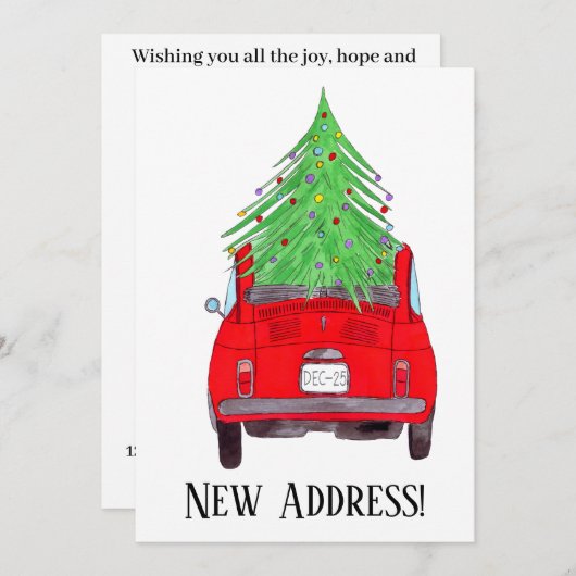 New Address Red Car mit Weihnachtsbaum Einladung (Vorne/Hinten)
