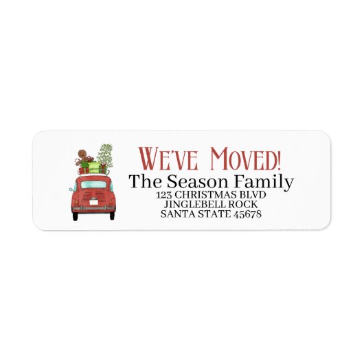New Address Red car mit Weihnachtsgeschenke Label (Vorne)