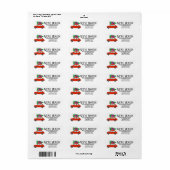 New Address Red Car mit Weihnachtsgeschenke Label (Vorne)