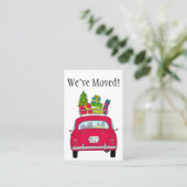 New Address Red Car mit Weihnachtsgeschenken Visitenkarte (Stehend Vorderseite)
