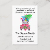 New Address Red Car mit Weihnachtsgeschenken Visitenkarte (Rückseite)