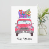 New Address Red Car Weihnachtsgeschenke Wasserfarb Einladung (Stehend Vorderseite)