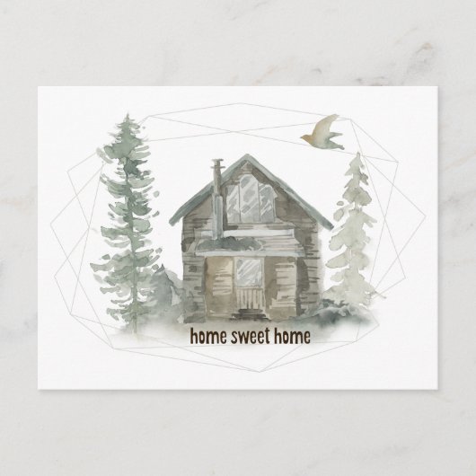 New Address Rustic Cabin Zuhause Sweet Zuhause Ankündigungspostkarte (Vorderseite)