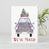 New Address Violet Car mit Weihnachtsgeschenken In Einladung (Stehend Vorderseite)