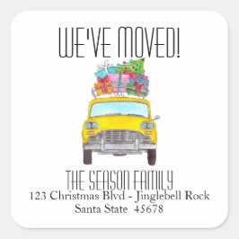 New Address Yellow Cab Taxi Christmas Ohrts Quadratischer Aufkleber