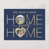 New Address Zuhause Sweet Zuhause Navy Blue & Gold Ankündigungspostkarte (Vorderseite)