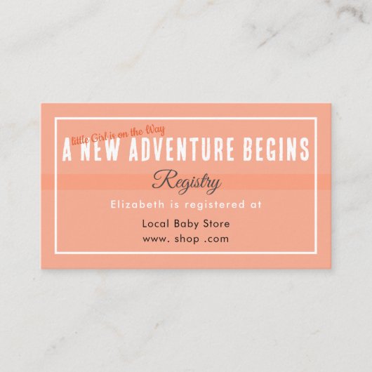 New Adventure Begins Peach Registry Enclosure Card Begleitkarte (Vorderseite)