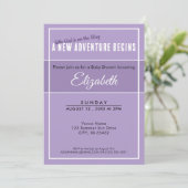 New Adventure Begins Purple Babyshower Invitation Einladung (Stehend Vorderseite)