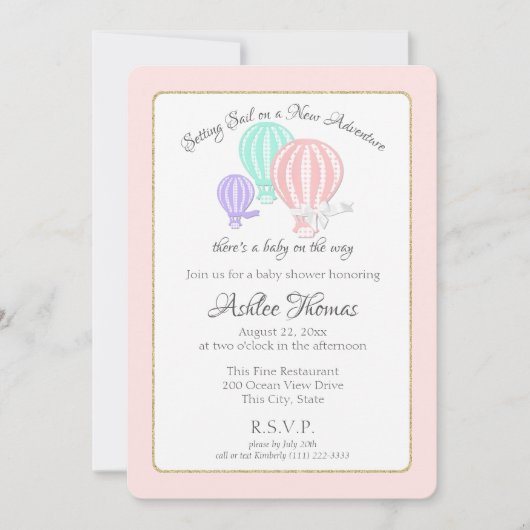 New Adventure Hot Air Balloons Babydusche Einladun Einladung (Vorderseite)