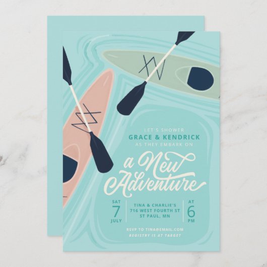 New Adventure Kayak Couples Polterabend Einladung (Vorne/Hinten)