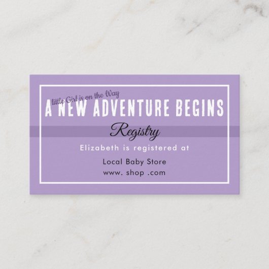 New Adventure Purple Registry Enclosure Card Begleitkarte (Vorderseite)