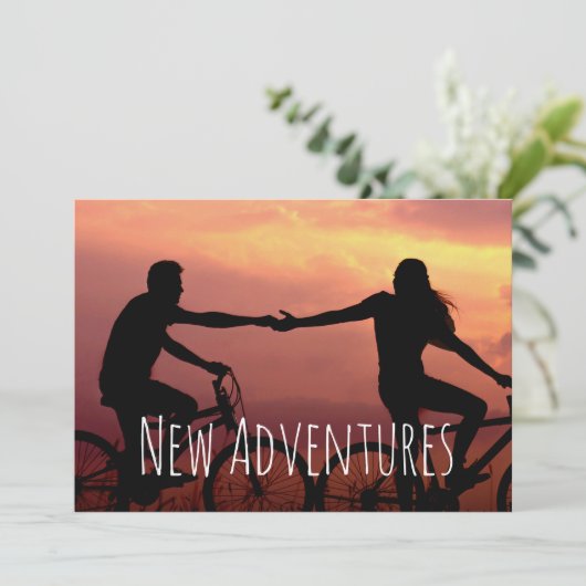 New Adventures Verlobung Custom Foto Hochzeit Save The Date (Stehend Vorderseite)