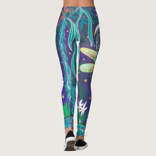 New Age Dragonfly Evil Eye Pond Lotus Willow Tree Leggings (Rückseite)