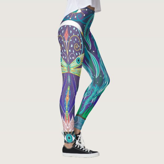 New Age Dragonfly Evil Eye Pond Lotus Willow Tree  Leggings (Rechts)