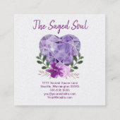 New Age Occult Shop Amethyst Herz Floral Quadratische Visitenkarte (Rückseite)