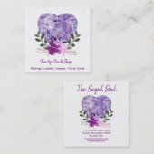 New Age Occult Shop Amethyst Herz Floral Quadratische Visitenkarte (Vorne/Hinten)