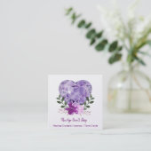 New Age Occult Shop Amethyst Herz Floral Quadratische Visitenkarte (Stehend Vorderseite)