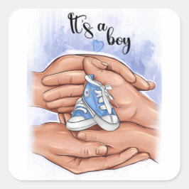 New Baby Announcement – Parents Holding Baby 👣 Quadratischer Aufkleber