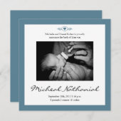 New Baby Birth Announcement Boy Blue Ankündigung (Vorne/Hinten)