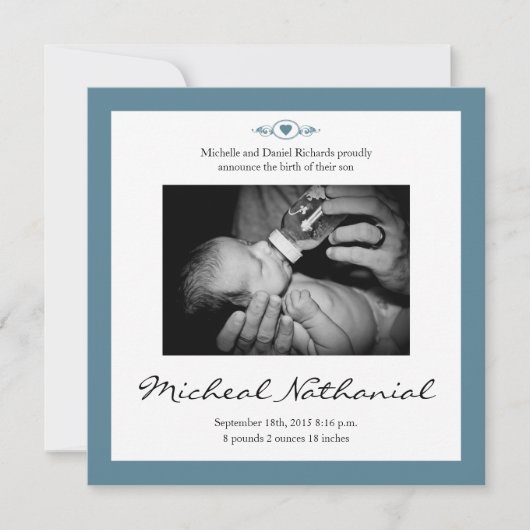 New Baby Birth Announcement Boy Blue Ankündigung (Vorderseite)
