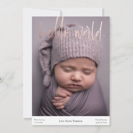 New Baby Birth Announcement Foto Card Neugeborene Ankündigung (Vorderseite)