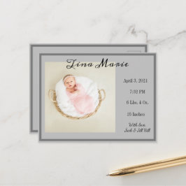 New Baby Birth Announcement Gray Foto Postkarte