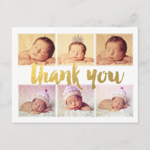 New Baby Birth Gold Danke Foto Frame Postcard Postkarte